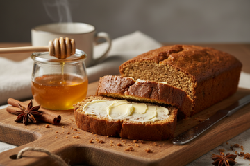 Zelfgemaakte ontbijtkoek met Nederlandse Heidehoning